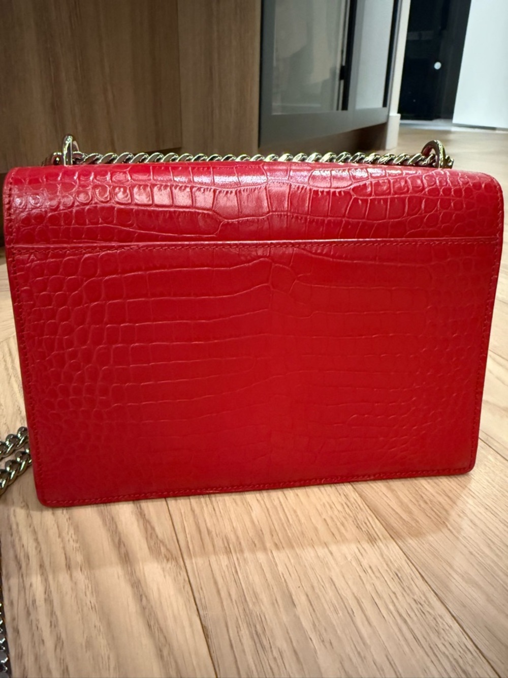 Saint Laurent Red Croc-Embossed Sunset Bag - Picture 4 of 8